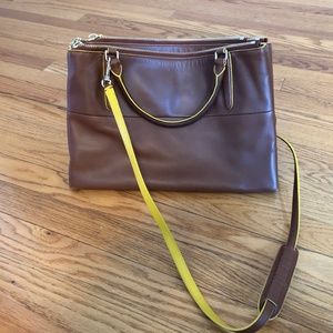 Brown w/ Neon Yellow Accent Coach Purse